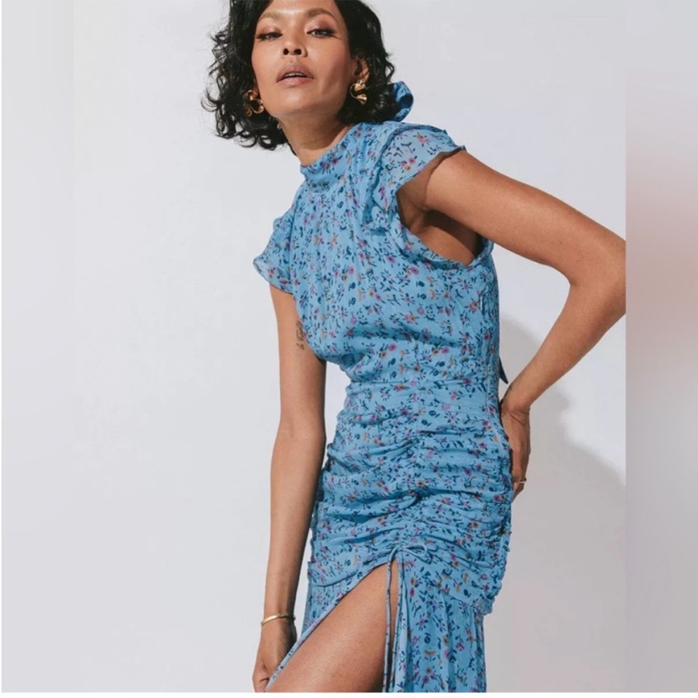 Cleobella Blue Floral Ruffle High-Low Dress - Picture 3 of 6